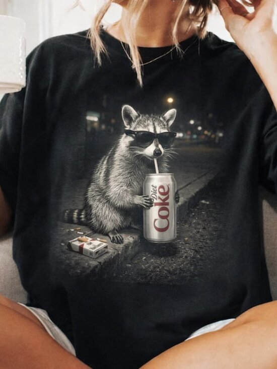 Tops - Funny Raccoon T-Shirt, Cute Animal Tee, Retro Graphic Shirt